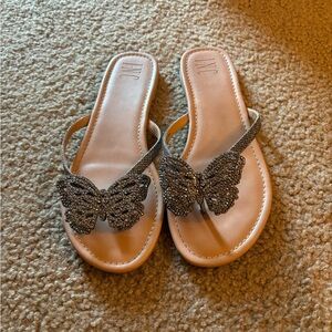 INC Butterfly Rhinestone Flip Flops